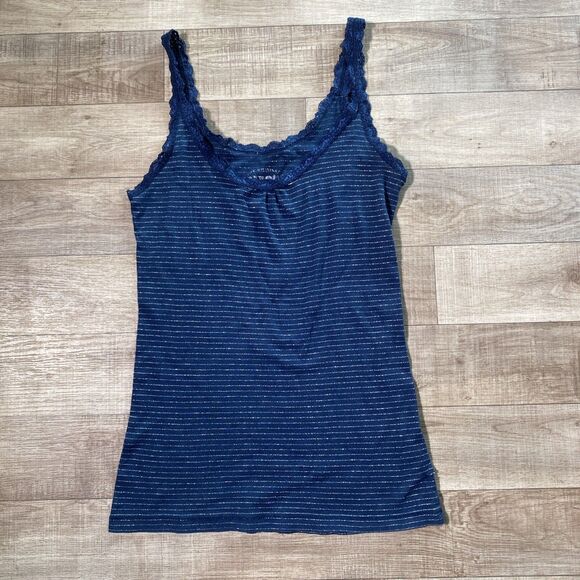 Arizona Womens Y2K Lace Trim Cami Sz L Striped Long Coquette Preppy Dainty - Picture 1 of 9